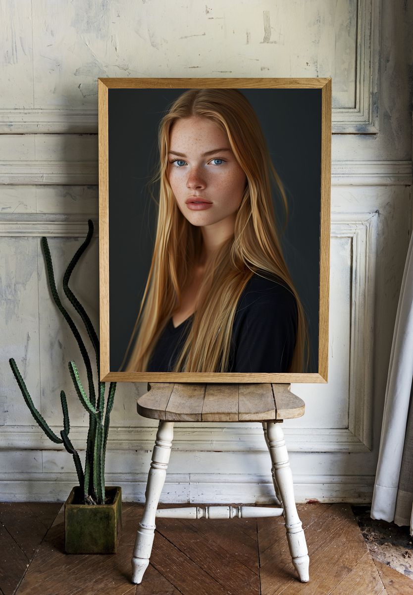 Freckled Blonde Portrait Print. — room view 1