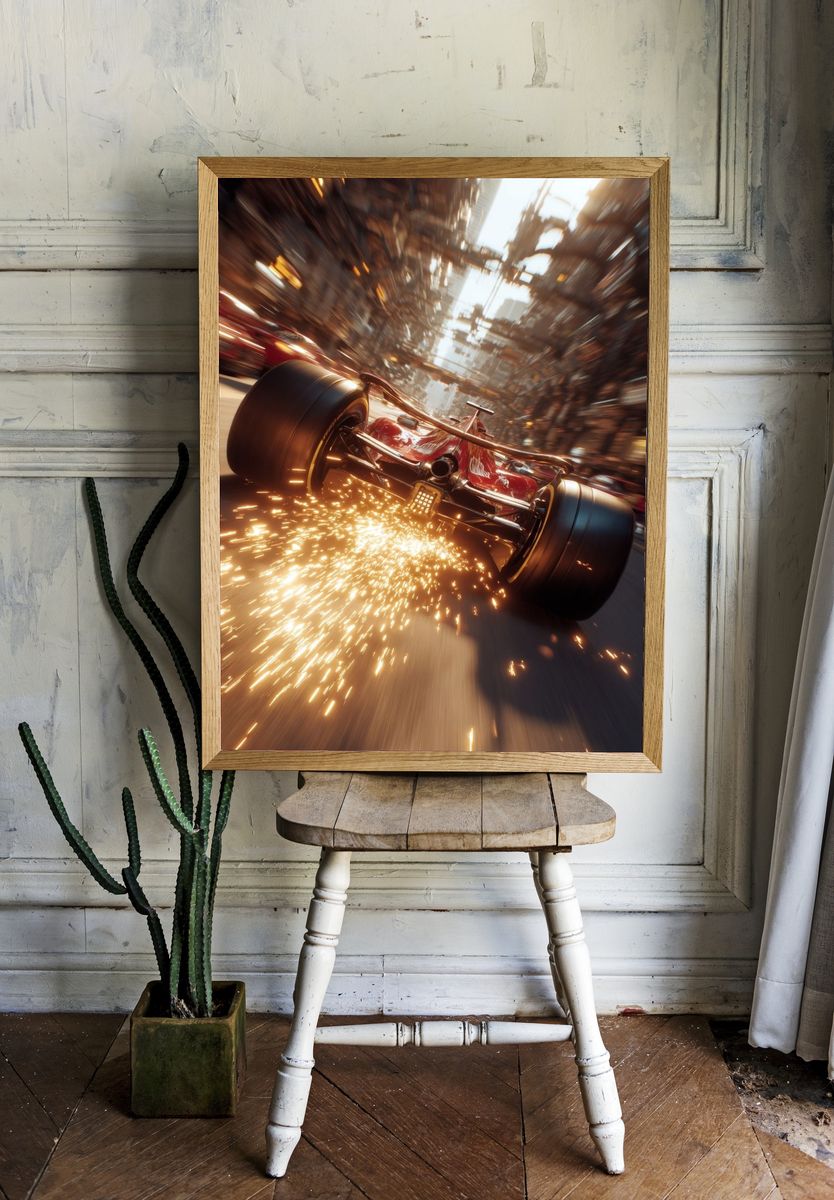 Formula Racing Sparks Photography Poster. — room view 1