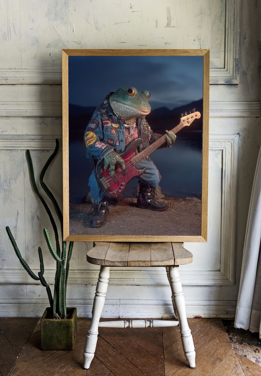 Rockstar Frog Playing Bass — Funny Print room preview