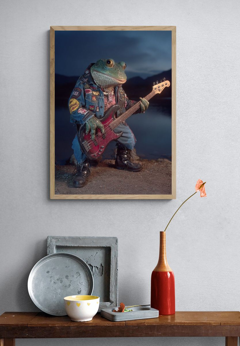 Rockstar Frog Playing Bass — Funny Print. — room view 3