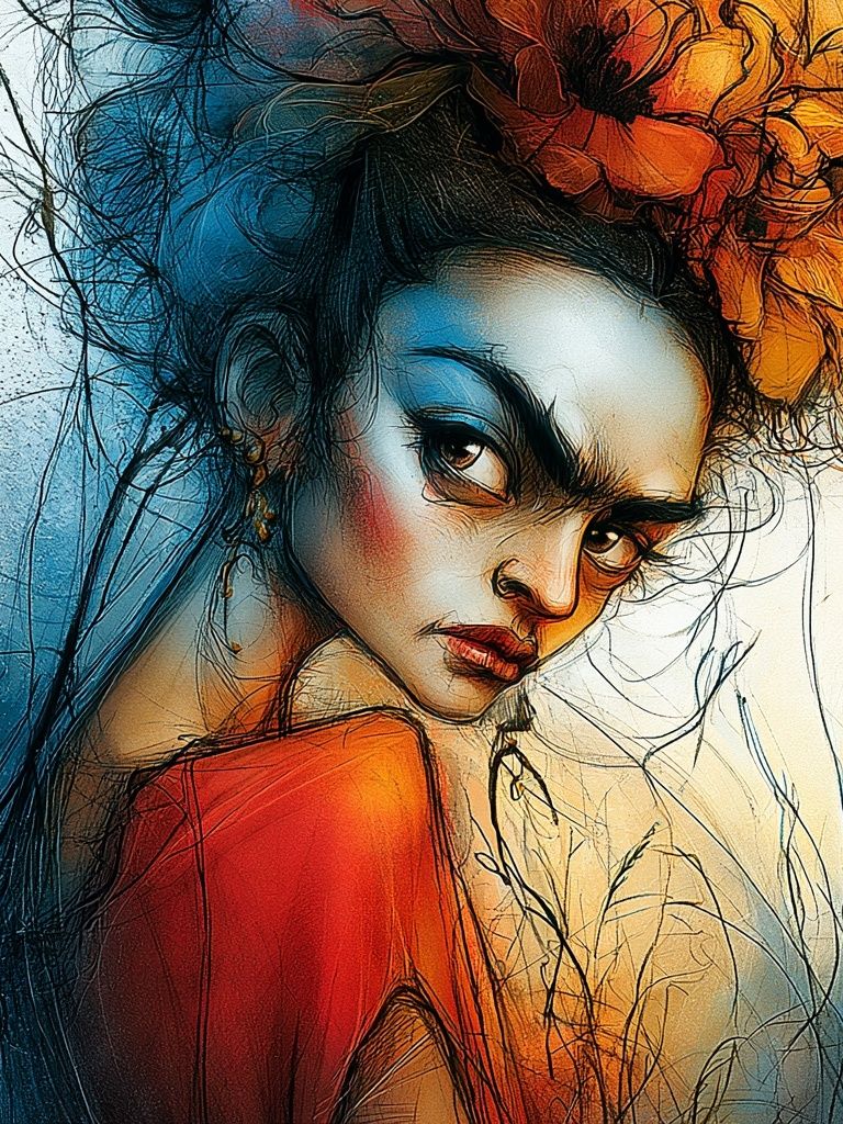 Frida Kahlo Portrait Illustration Poster. poster detail