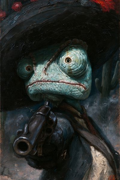 Frog Gunslinger Surrealism Print. poster