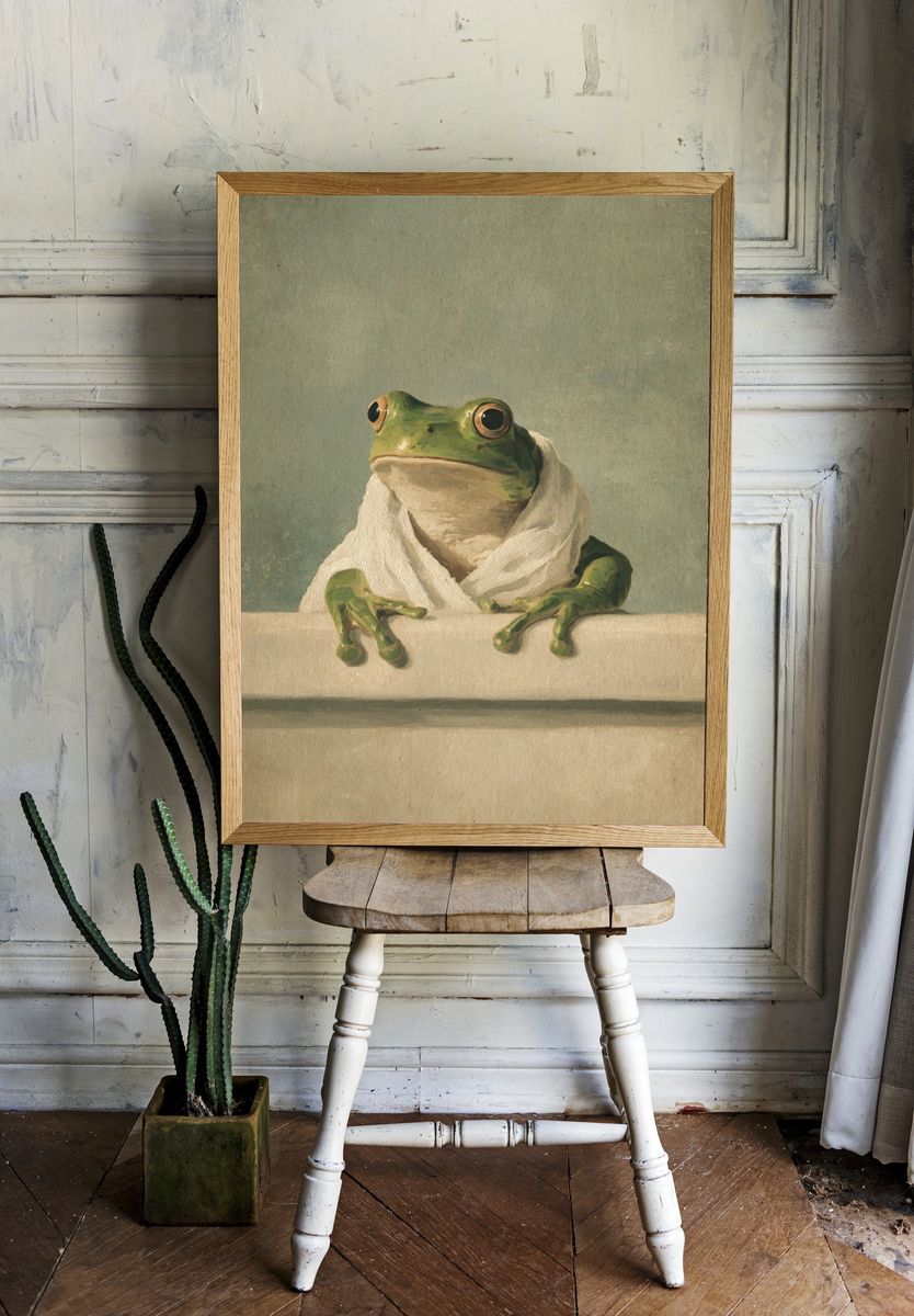 Towel-Wrapped Frog Illustration Poster. — room view 1