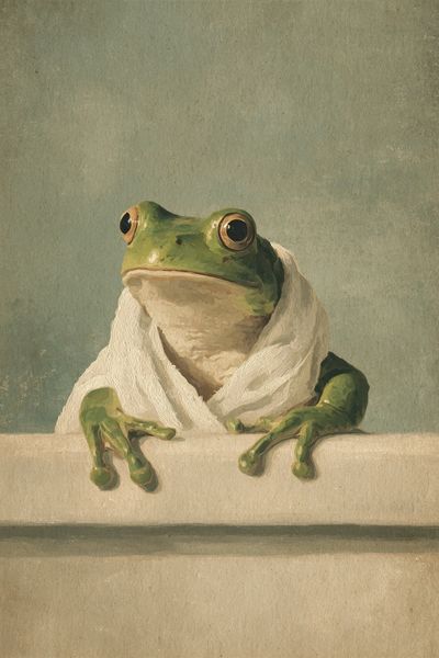 Towel-Wrapped Frog Illustration Poster. poster