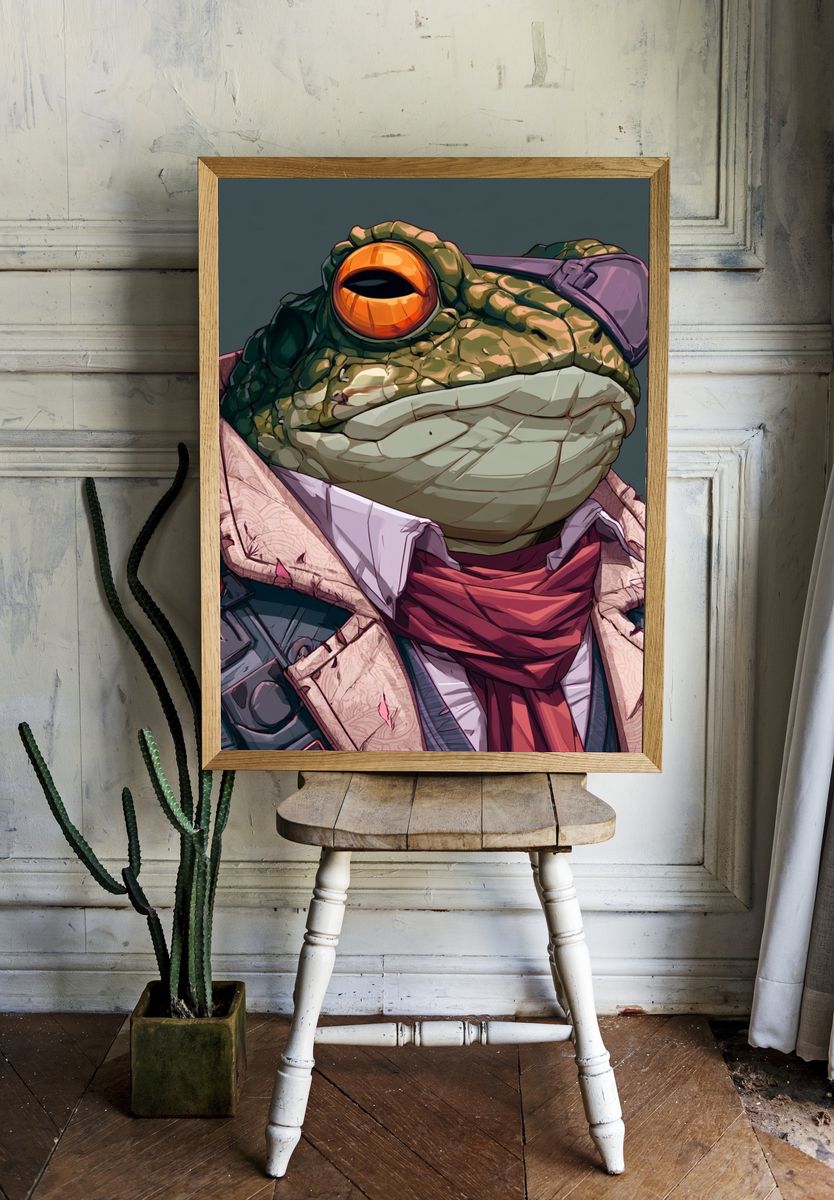 Stylish Frog Portrait Illustration Poster. room preview