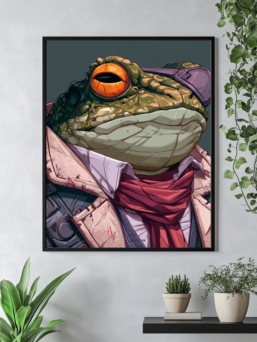 Stylish Frog Portrait Illustration Poster. — room view 4