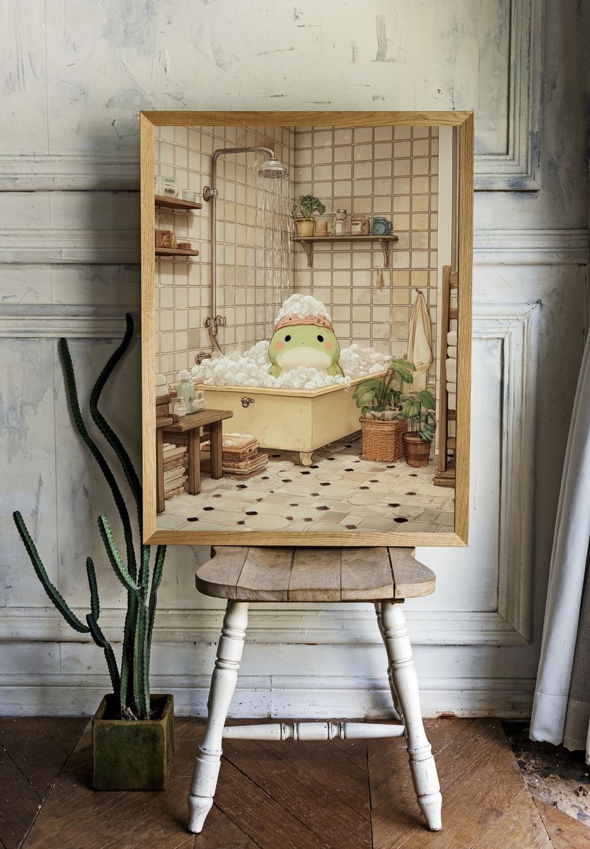 Cute Frog in Bathtub — Illustration Print room preview