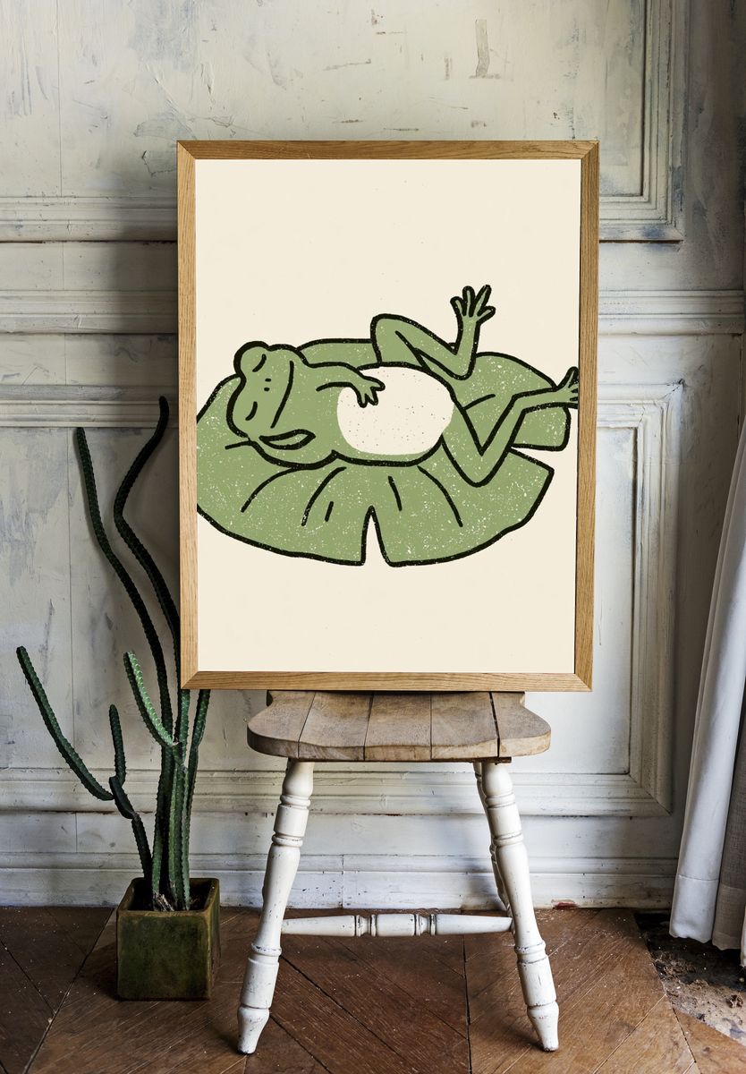 Relaxed Frog Illustration Poster. — room view 1