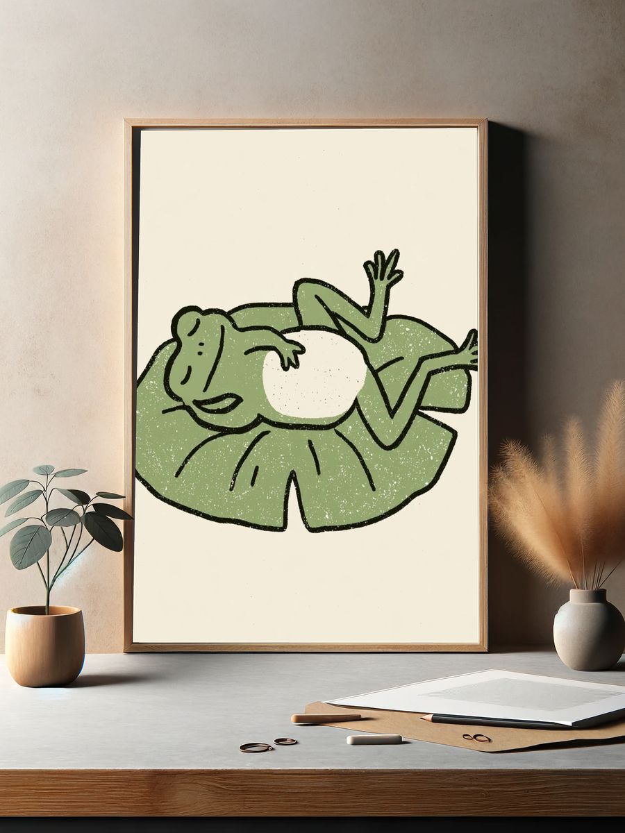 Relaxed Frog Illustration Poster. — room view 2