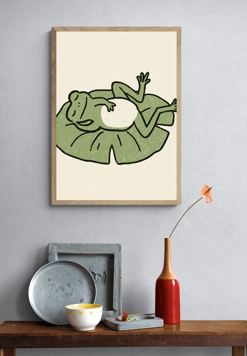 Relaxed Frog Illustration Poster. — room view 3