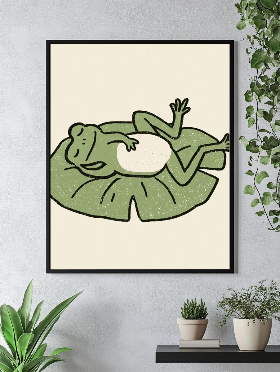 Relaxed Frog Illustration Poster. — room view 4