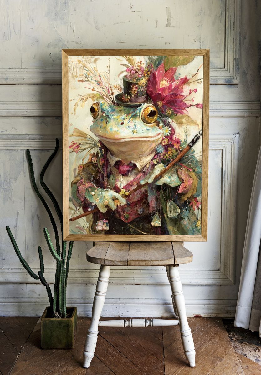 Frog in Top Hat Illustration Poster room preview
