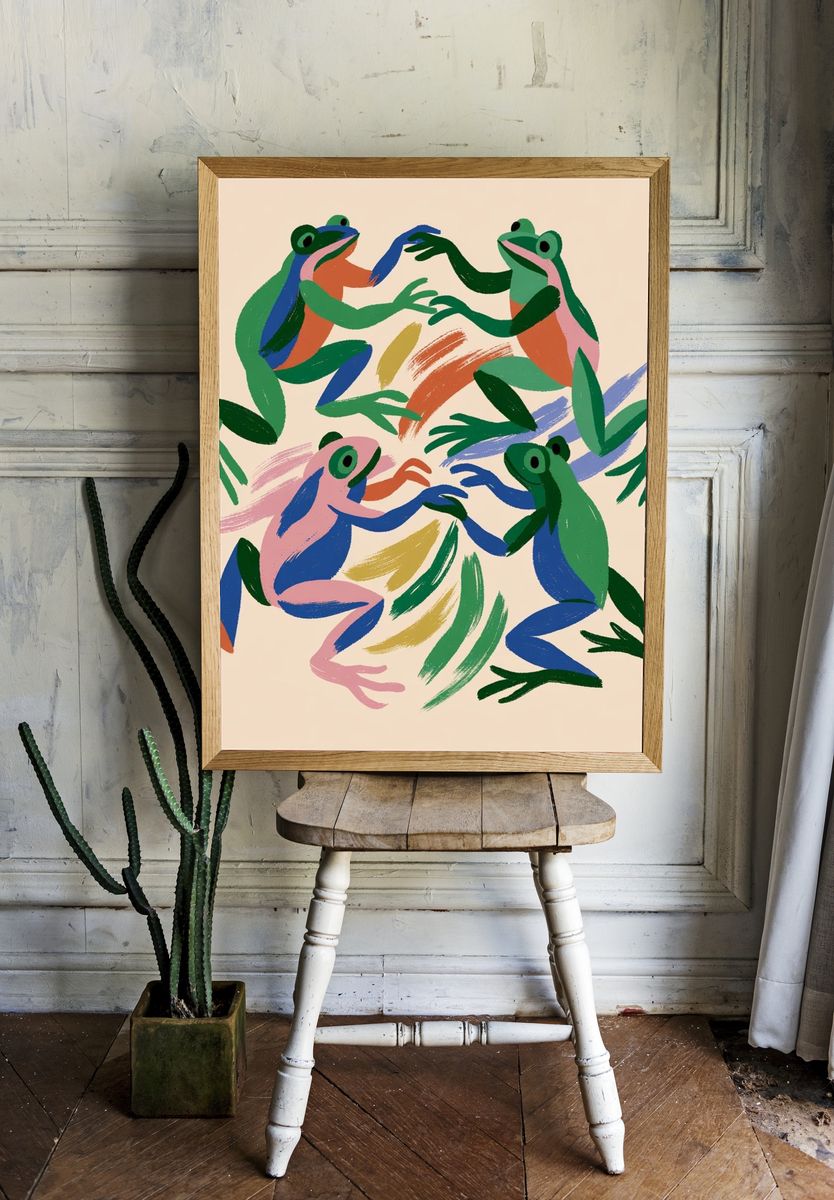 Colorful Frogs Illustration Poster. room preview
