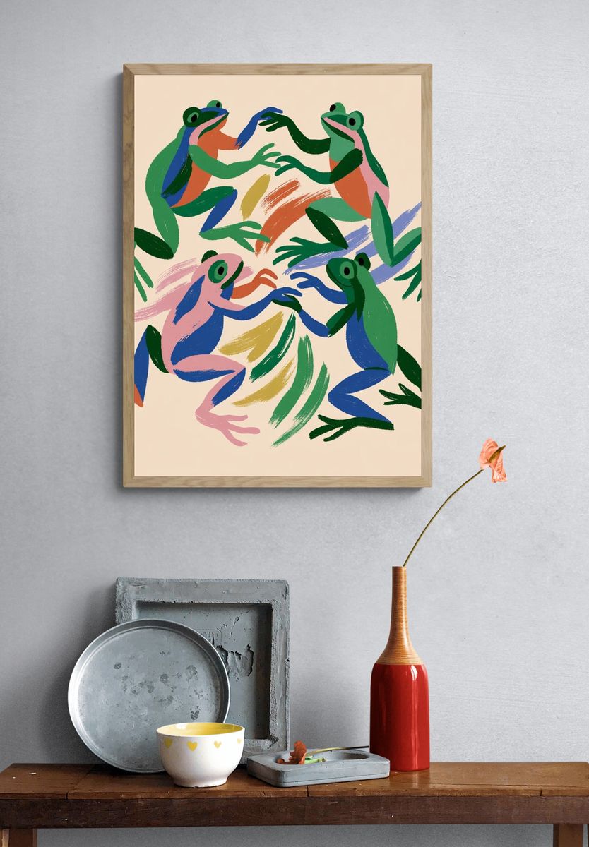 Colorful Frogs Illustration Poster. — room view 3