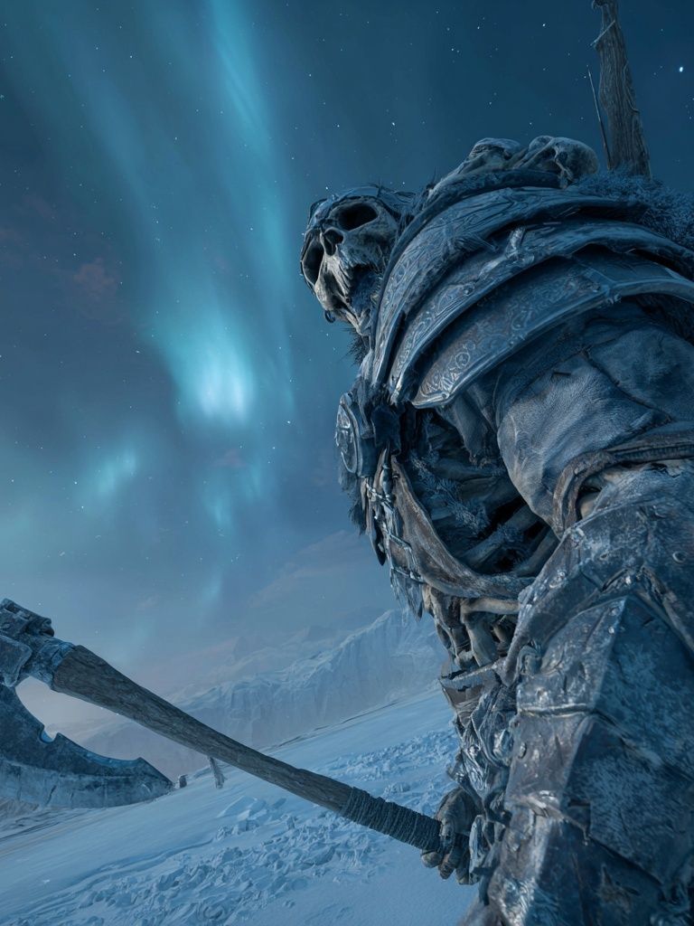 Frost Giant Under Northern Lights Poster. poster — illustration art