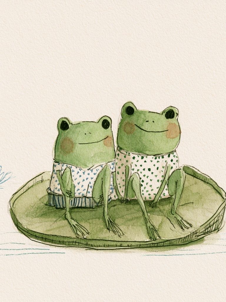 Two Frogs on Lily Pad Print. poster — animals art
