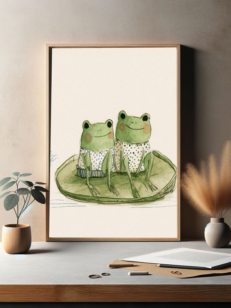 Two Frogs on Lily Pad Print. — room view 2