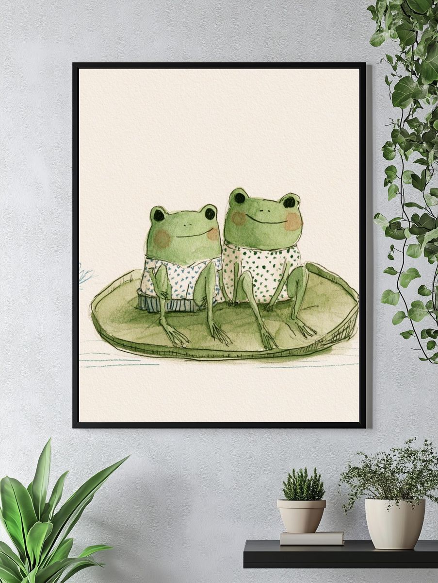 Two Frogs on Lily Pad Print. — room view 4