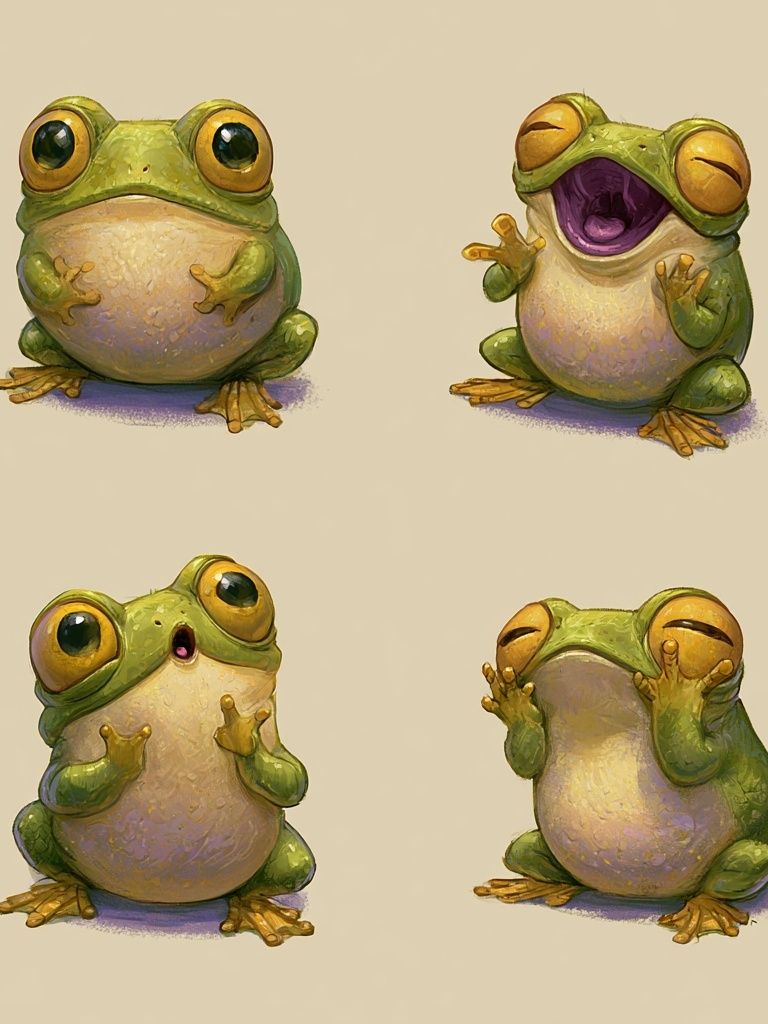 Playful Frog Expressions Illustration Poster. poster detail