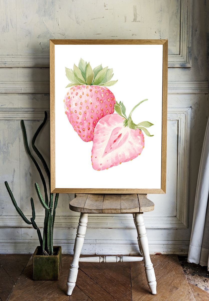 Strawberry Watercolor Poster. — room view 1