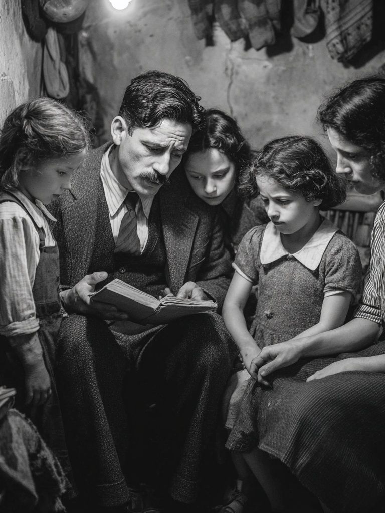 Family Reading Together — Vintage Print. poster detail