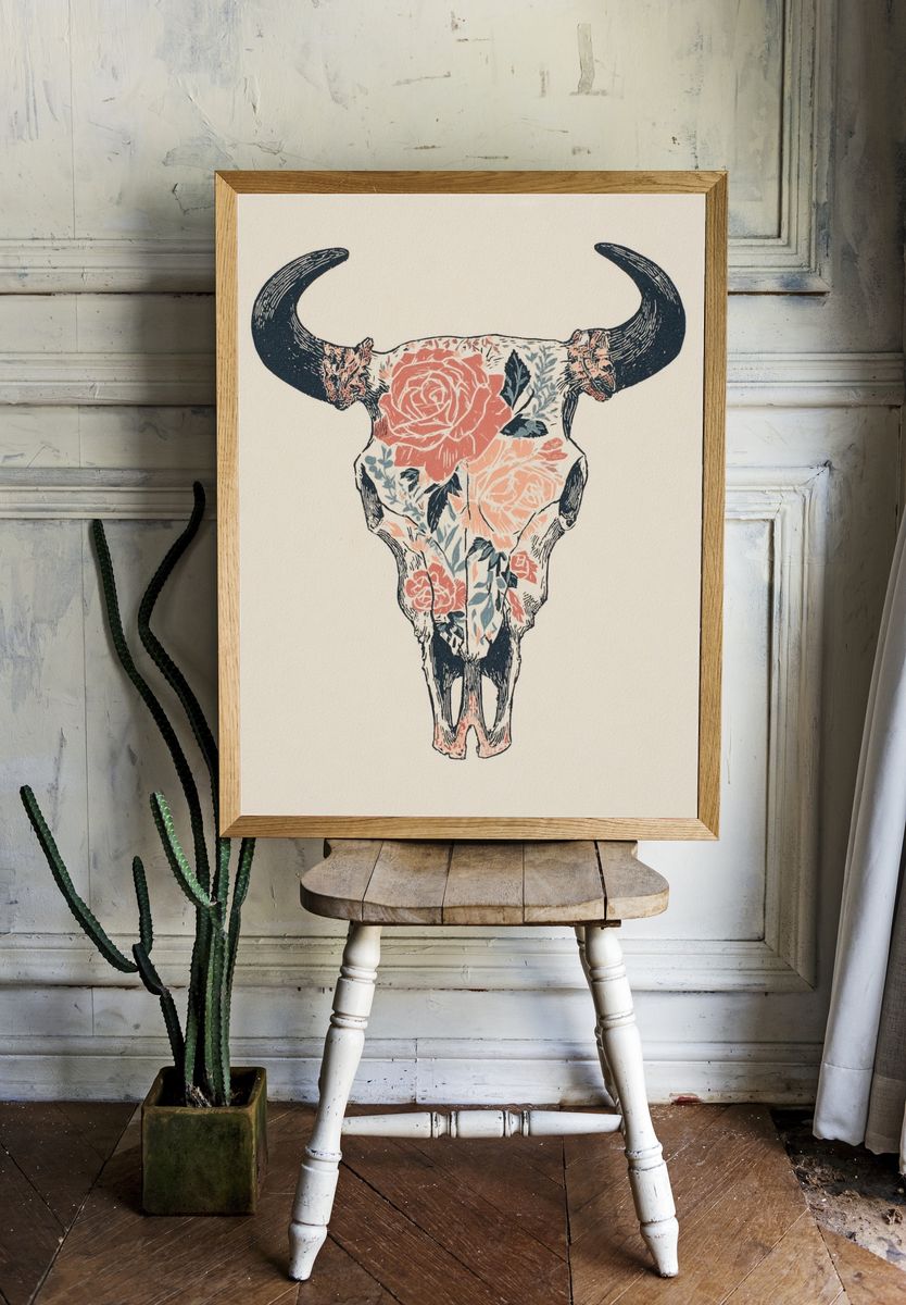 Floral Skull Art Print. room preview