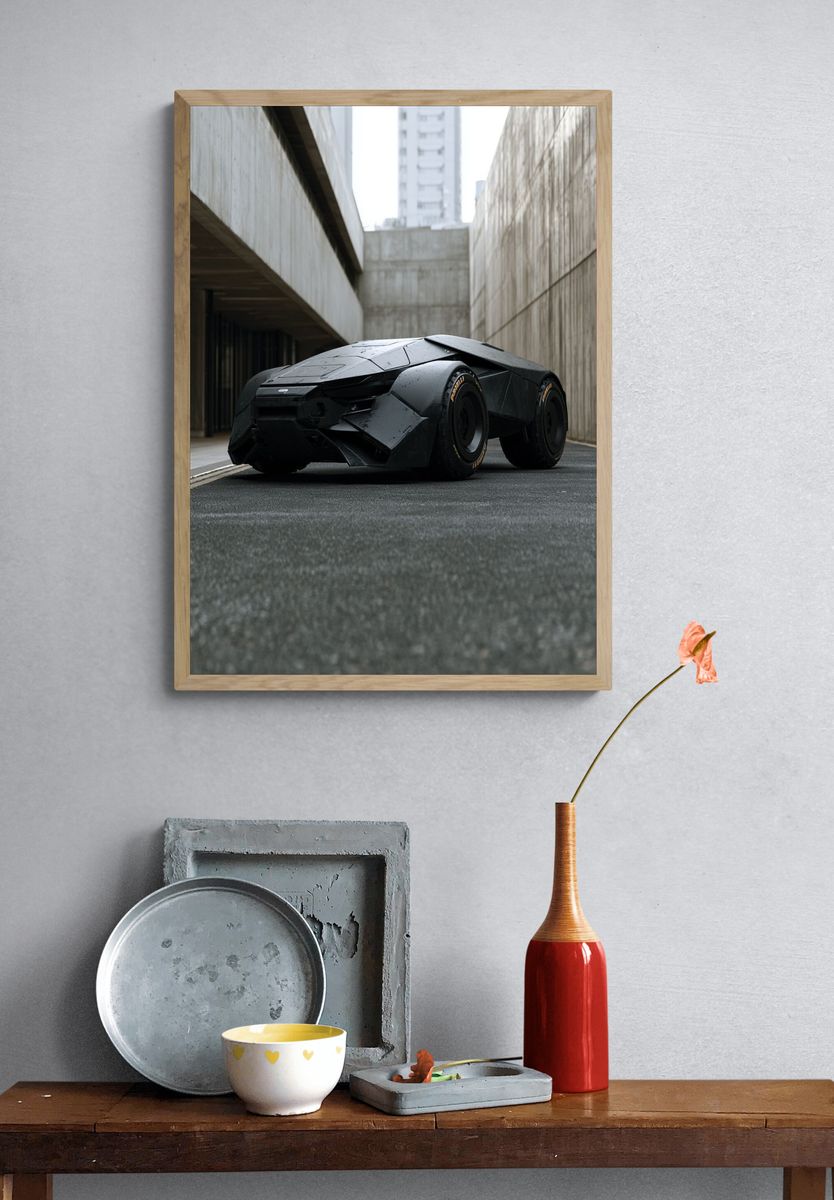 Futuristic Black Supercar Photography Poster. — room view 3