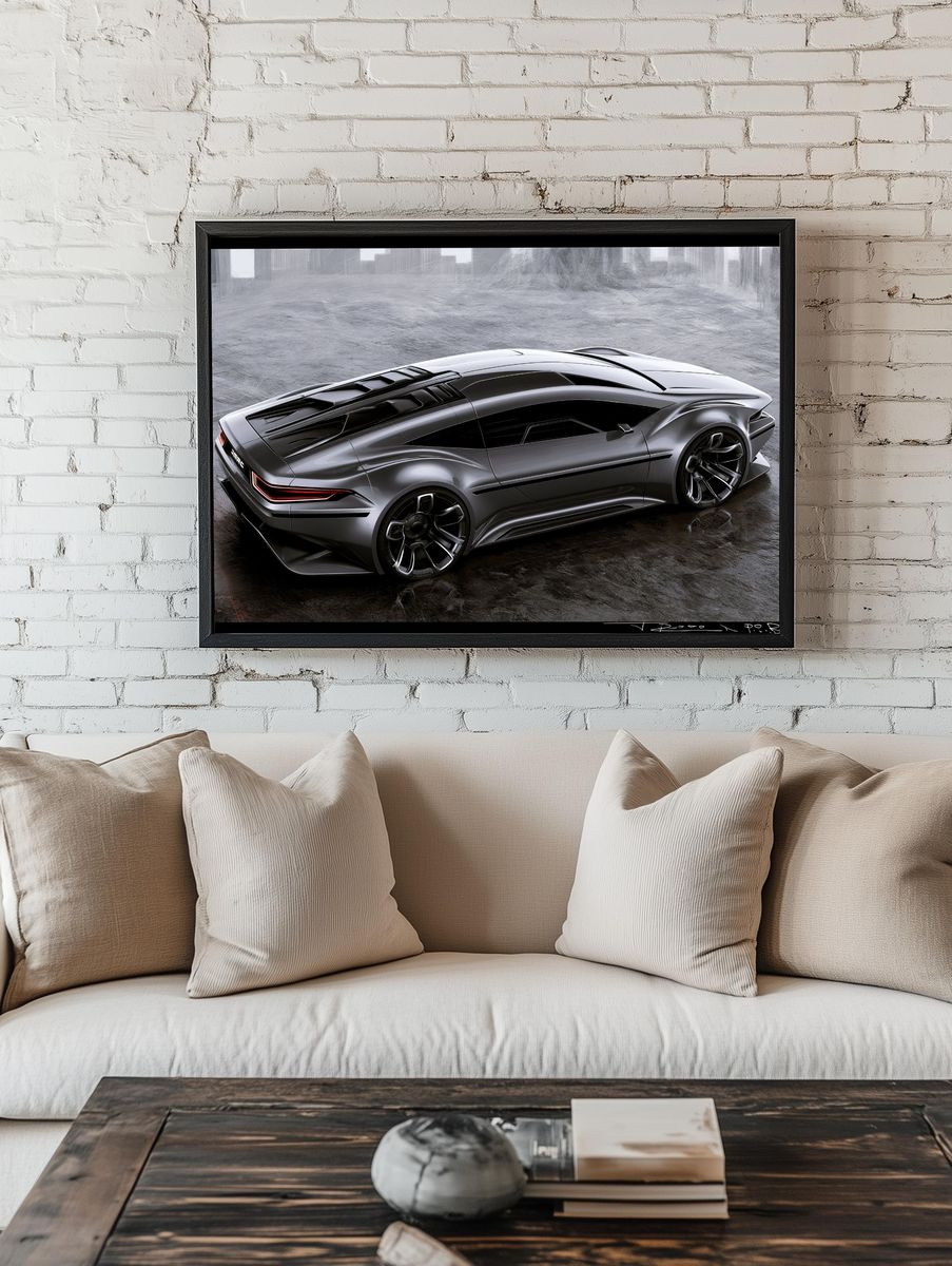 Futuristic Sports Car Illustration Poster. room preview