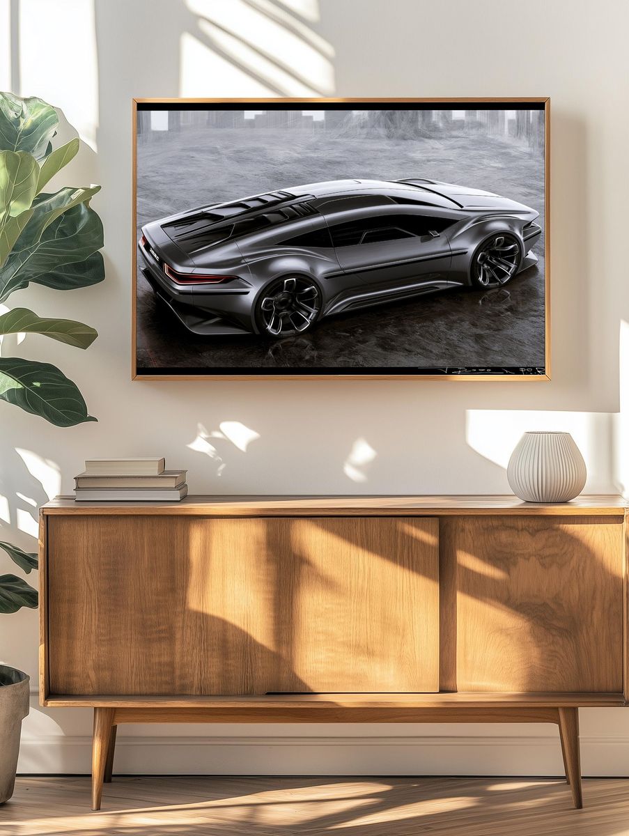 Futuristic Sports Car Illustration Poster. — room view 3