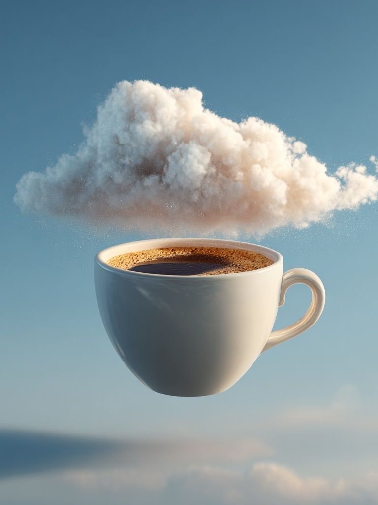 Floating Coffee Cloud Surrealism Print. poster — fine-art art