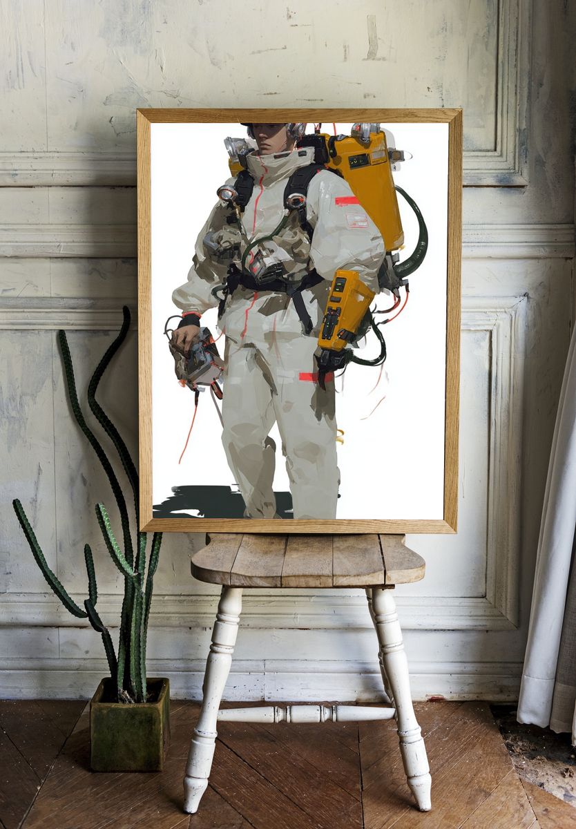 Futuristic Space Explorer — Digital Art Print room preview