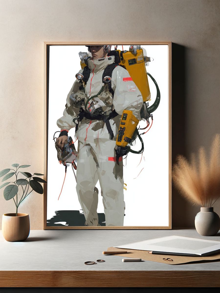 Futuristic Space Explorer — Digital Art Print. — room view 2
