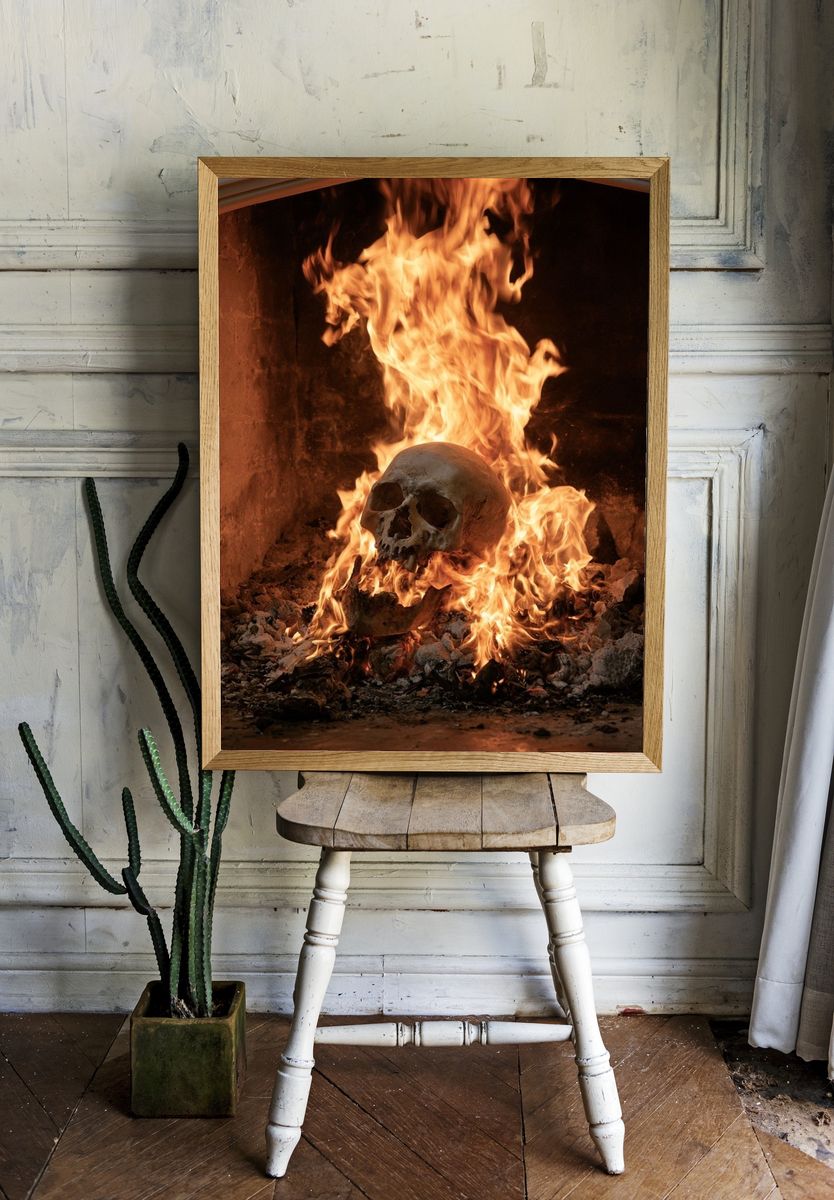 Burning Skull Horror Print. — room view 1