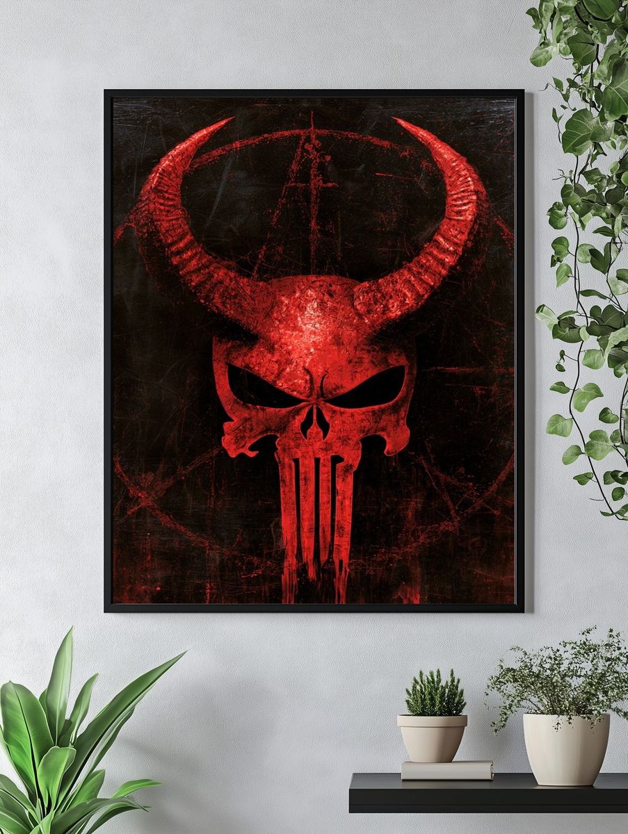 Red Horned Skull Horror Print. — room view 4