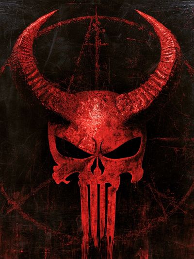 Red Horned Skull Horror Print. poster