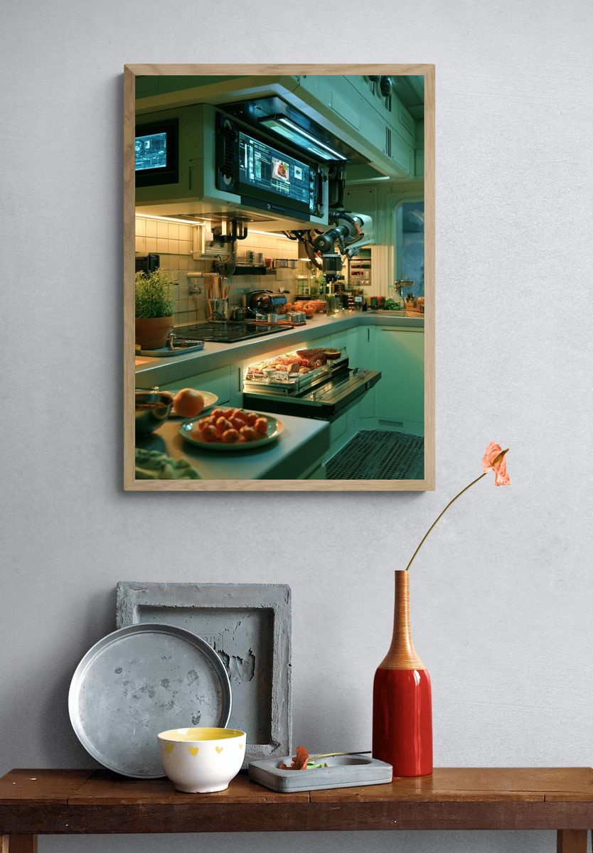 Futuristic Space Kitchen Poster. — room view 3