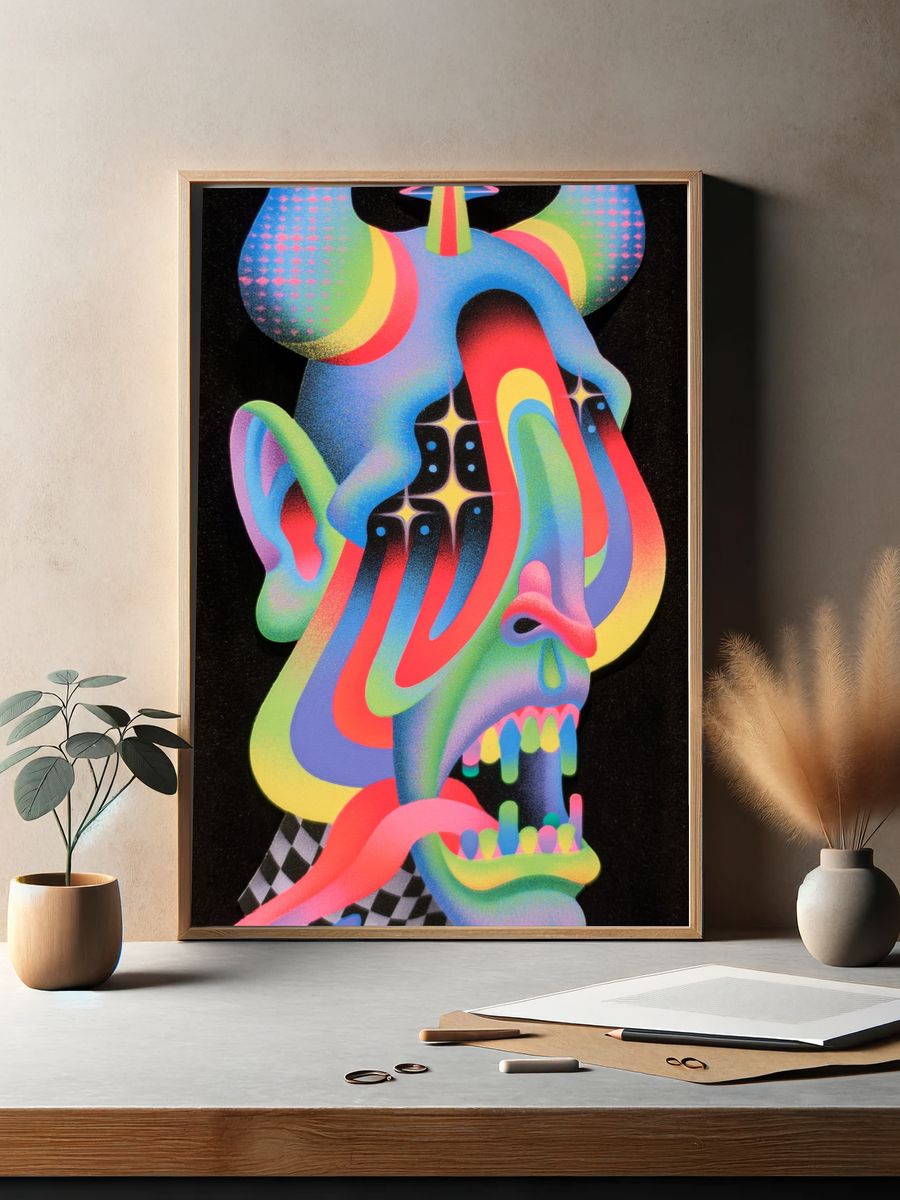 Neon Surreal Skull Print. — room view 2