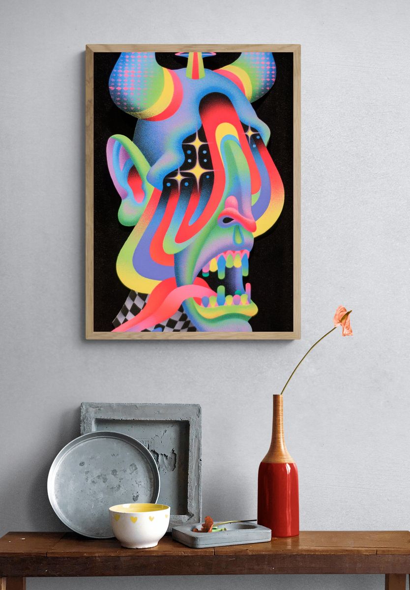 Neon Surreal Skull Print. — room view 3