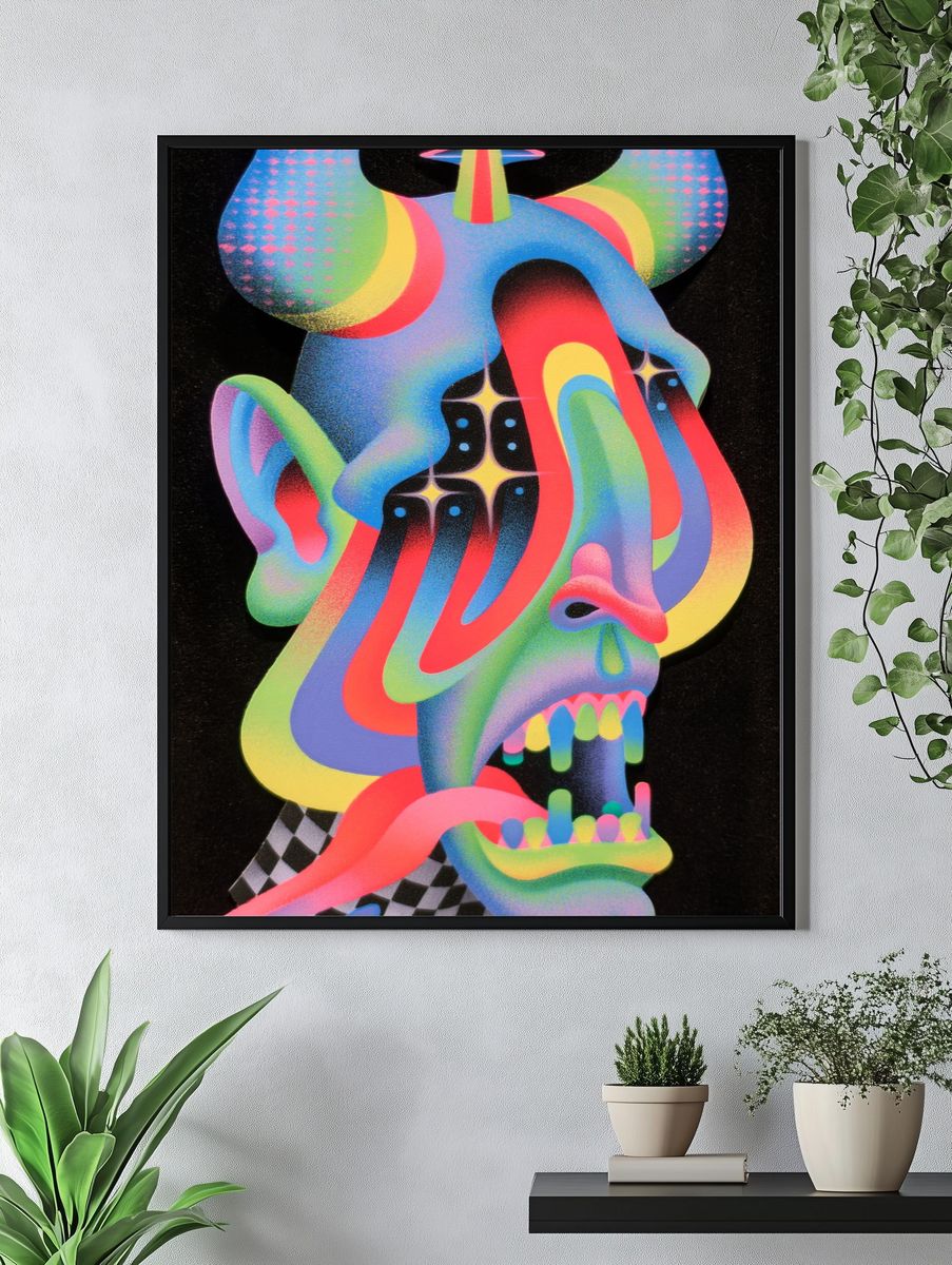Neon Surreal Skull Print. — room view 4