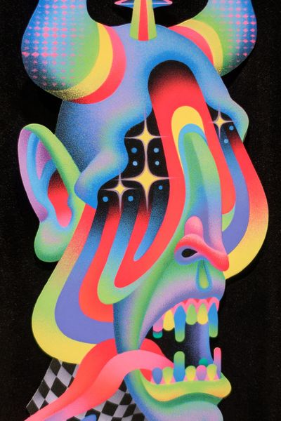 Neon Surreal Skull Print. poster