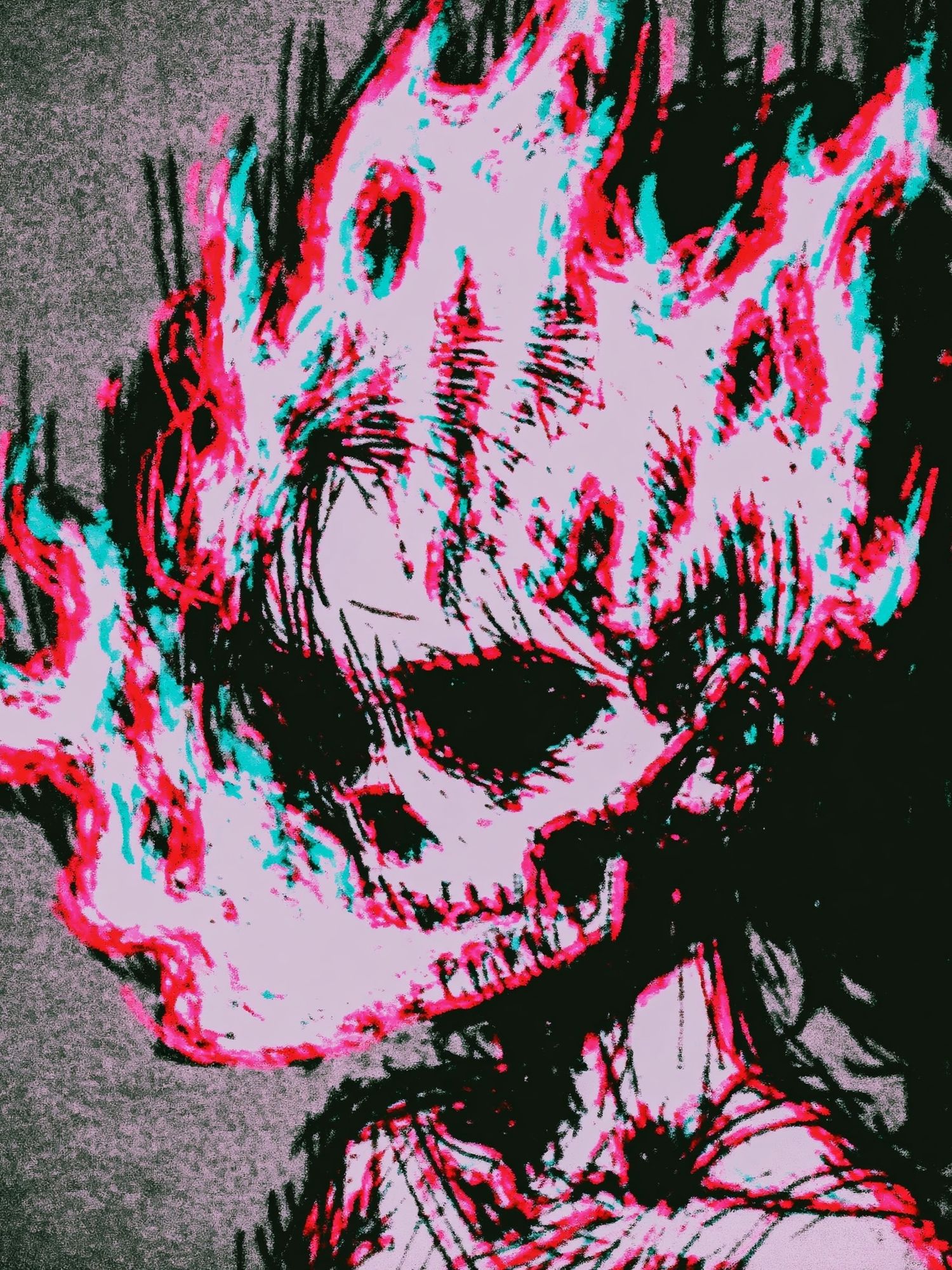 Neon Skull Expressionist Print. poster detail