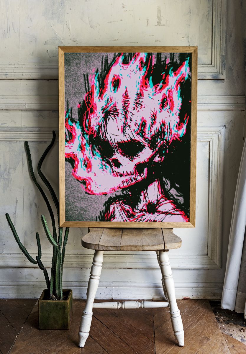 Neon Skull Expressionist Print. — room view 1