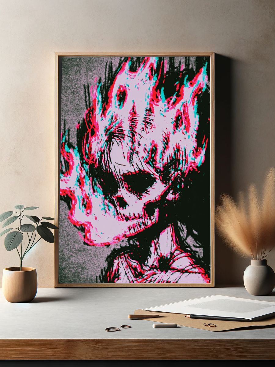 Neon Skull Expressionist Print. — room view 2