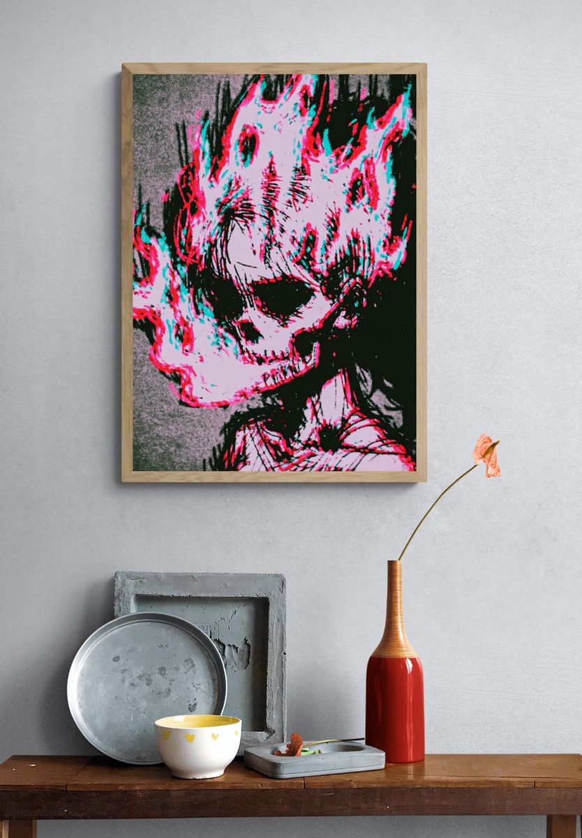 Neon Skull Expressionist Print. — room view 3