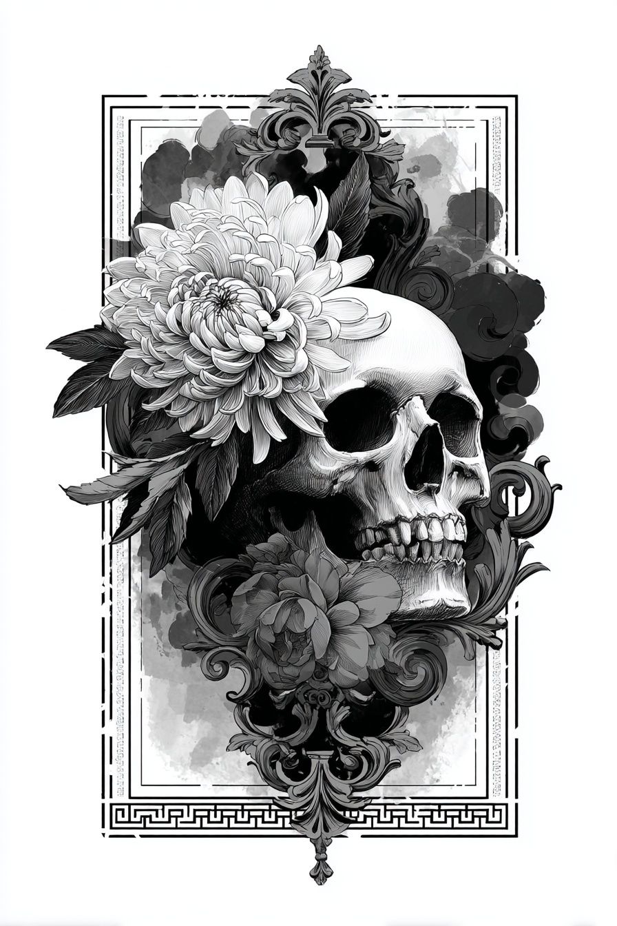 Floral Skull Gothic Print. poster detail