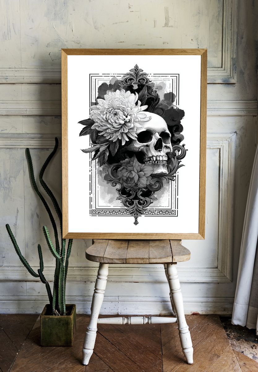 Floral Skull Gothic Print. — room view 1