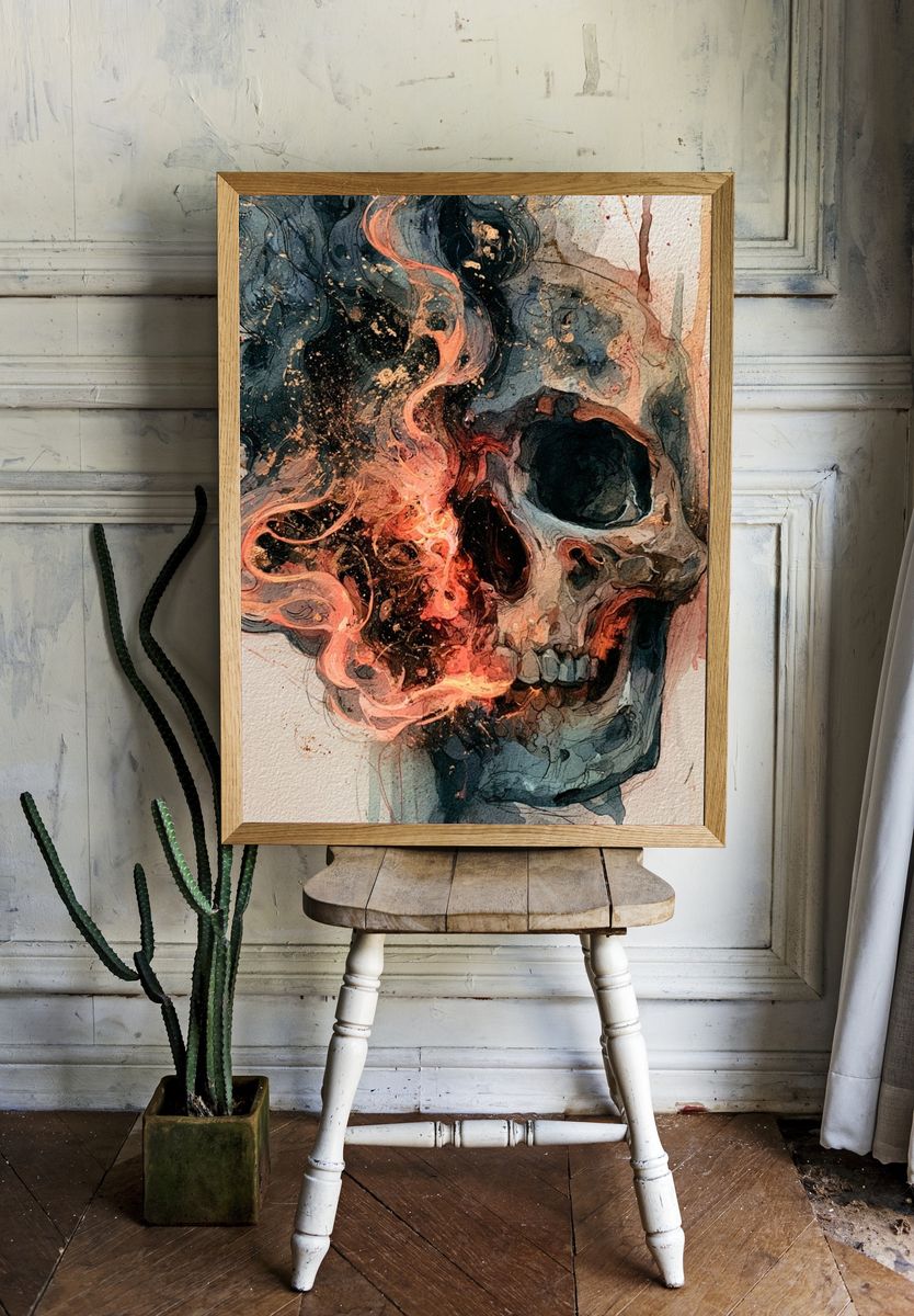 Burning Skull Surrealism Poster. — room view 1