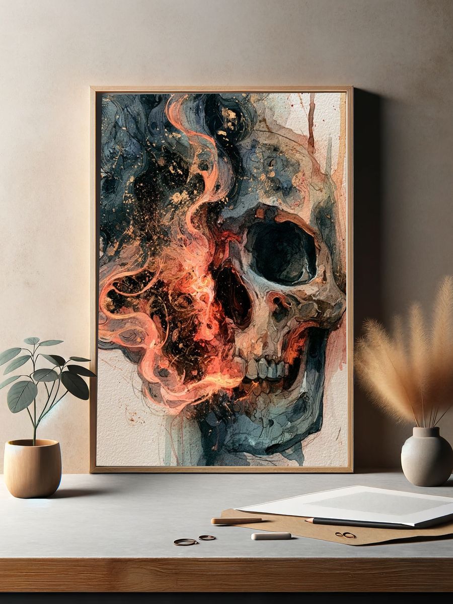 Burning Skull Surrealism Poster. — room view 2