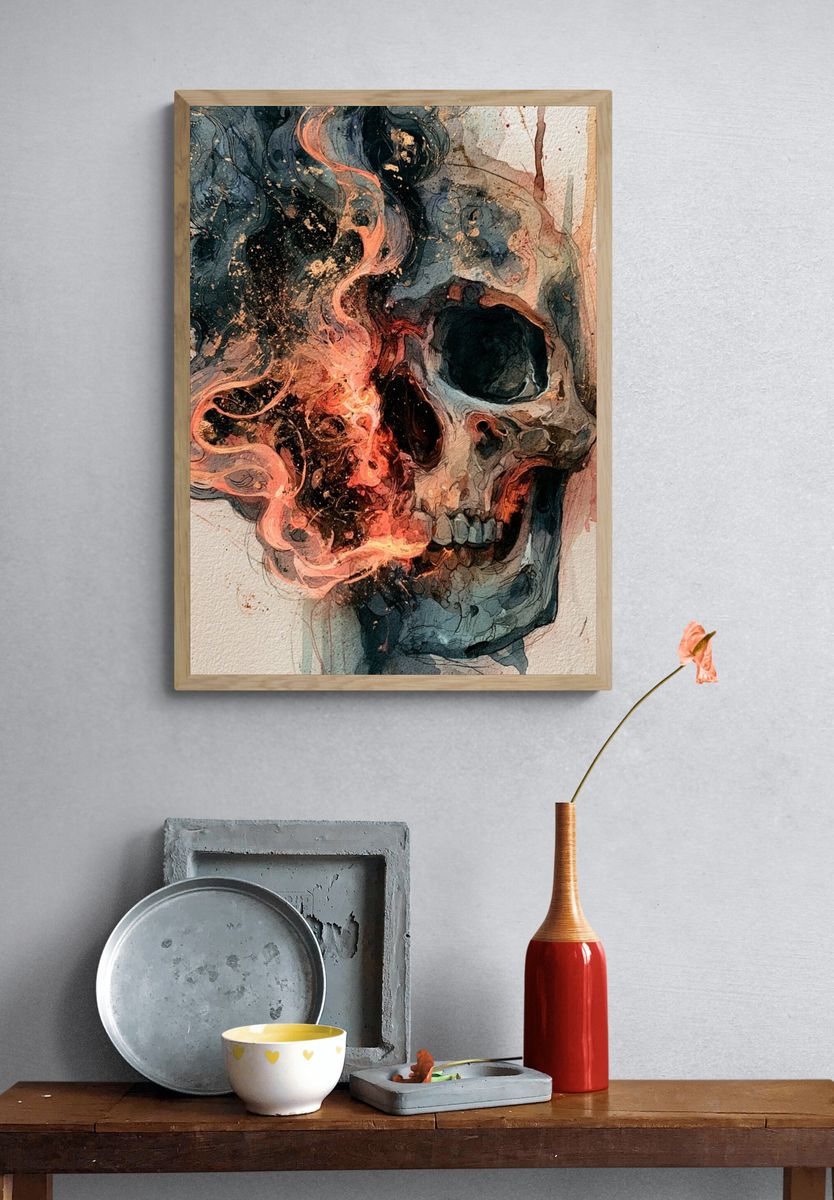 Burning Skull Surrealism Poster. — room view 3