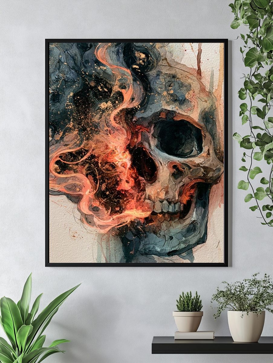 Burning Skull Surrealism Poster. — room view 4